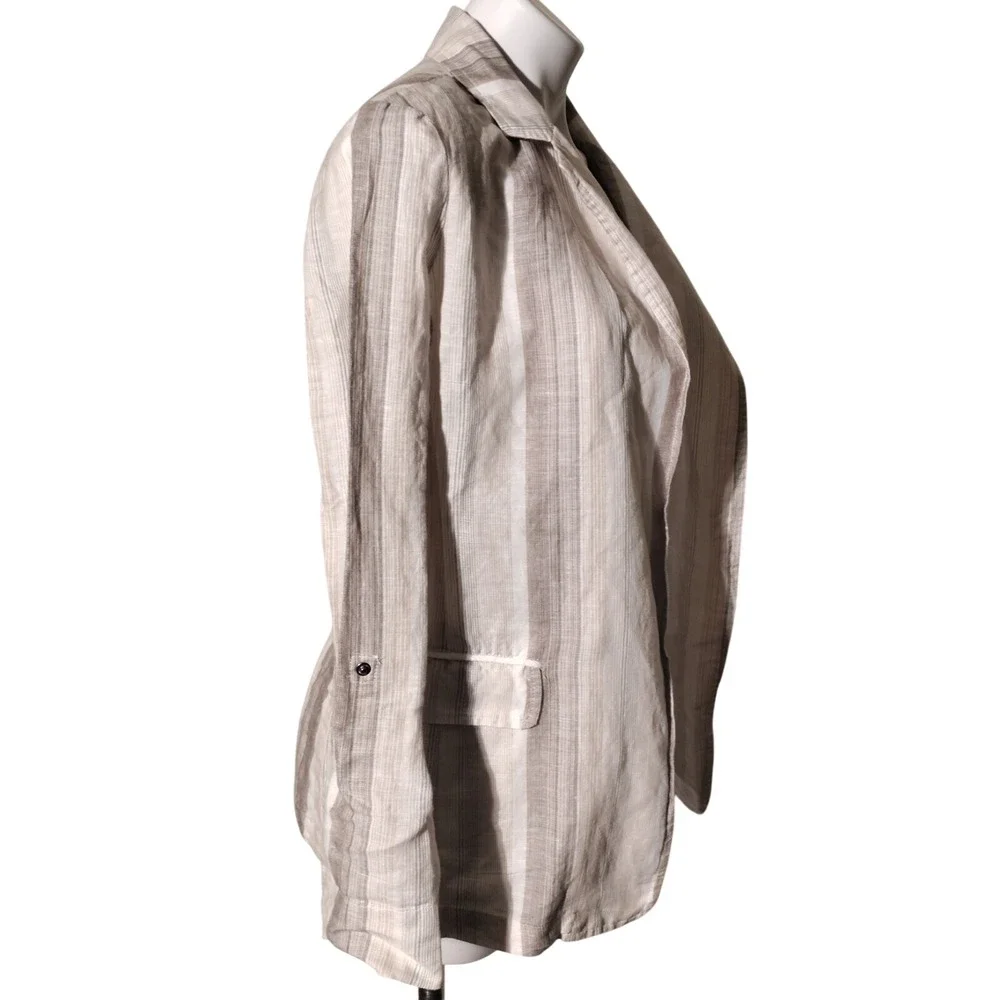Charlie B Blazer Sz XS Striped Open Front Roll Tab Shirt Blazer‎ Linen Blend NWT